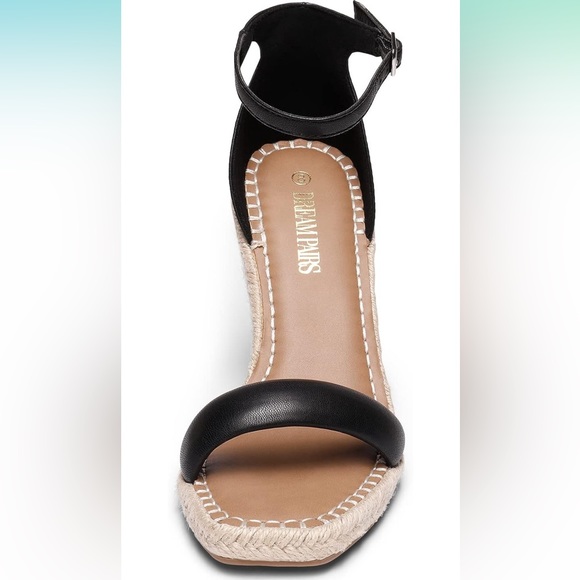 NWT Black Open Toe Wedge Espadrilles Ankle Strap Size 8 - Picture 6 of 9
